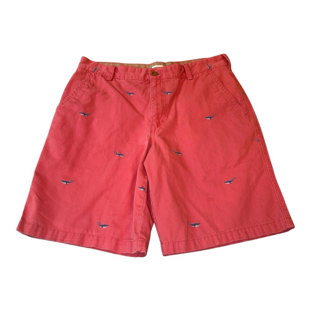 IZOD Saltwater Chino Shorts Mens 34 Pink Whale Print Embroidered Flat Front